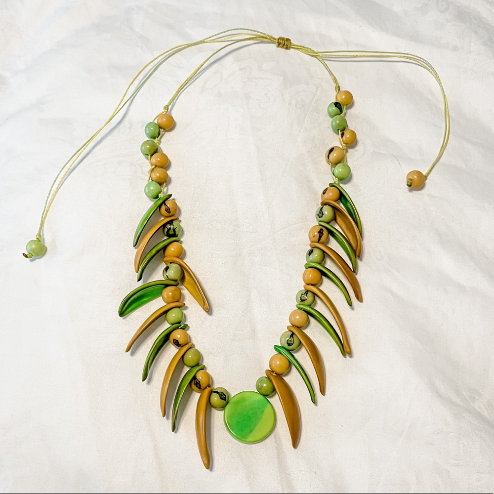Handmade Green & Yellow Necklace from Peru